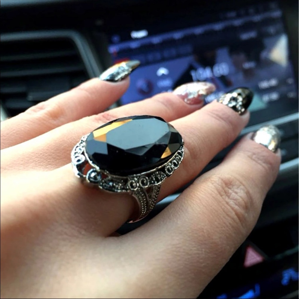 NEW Vintage Big Oval Stone antique silver Ring - Picture 2 of 5